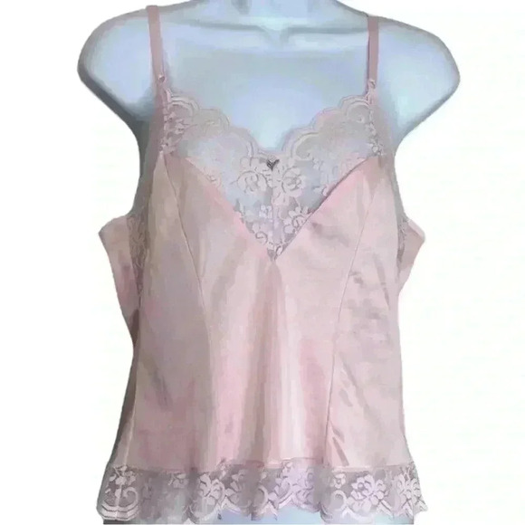VTG Pink Satin Lace Trim Camisole Top W/Rose Applique Size XS Coquette Romantic - Picture 4 of 12